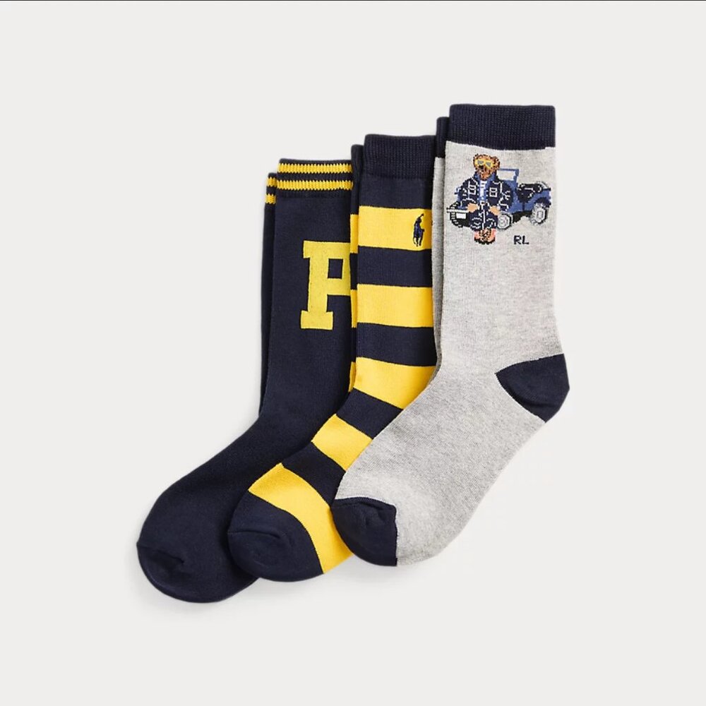 Polo Ralph Lauren Polo Bear Crew Sock 3-Pack Assorted Size 8-9.5